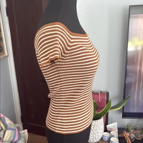 Madewell Brown and White Striped Short Sleeve Tee - Picture 2 of 5